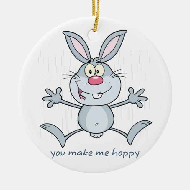 You Make Me Hoppy Bunny Rabbit Ceramic Tree Decoration (Front)