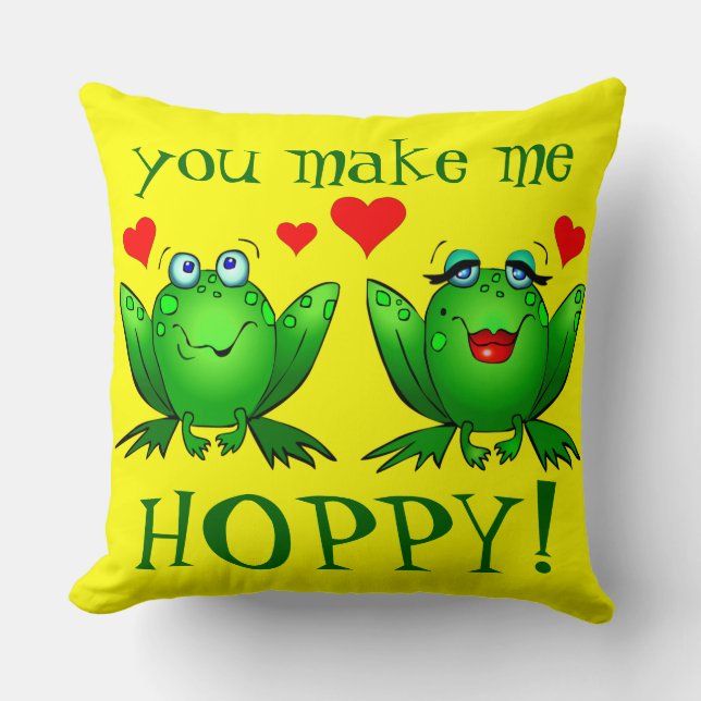 You Make Me Hoppy Cute Cartoon Frogs Cushion (Front)