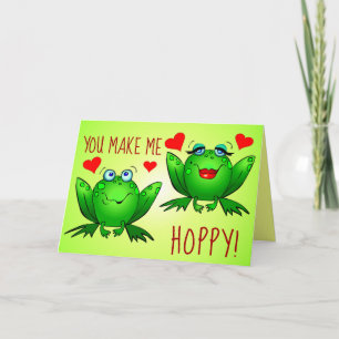 You Make Me Hoppy Cute Cartoon Frogs Hearts Card