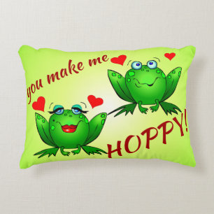You Make Me Hoppy Cute Cheerful Fun Green Frogs Decorative Cushion