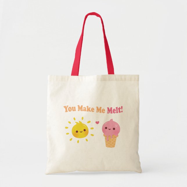 You Make Me Melt, Cute Sun and Ice Cream Tote Bag (Front)