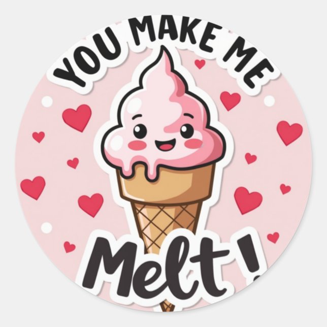 'You Make Me Melt!' Ice Cream Valentine’s Sticker (Front)