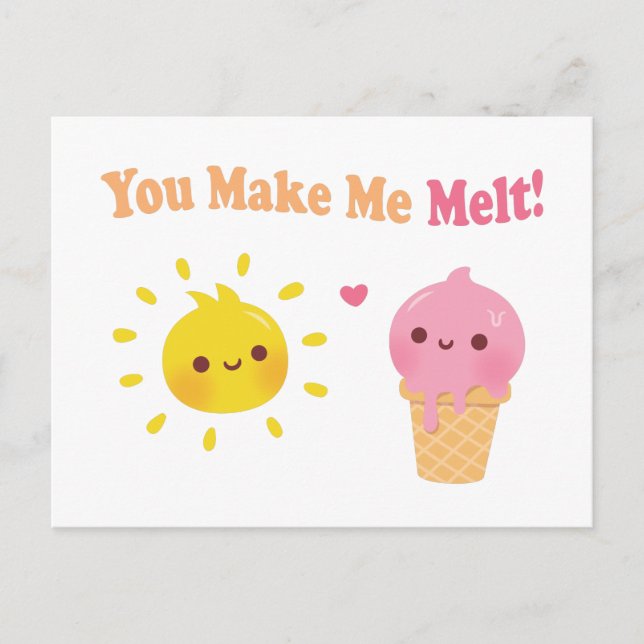 You Make Me Melt, Sun and Ice Cream, Love Humour Postcard (Front)