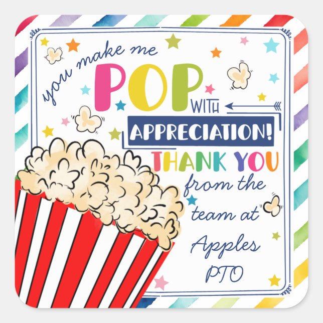 you make me pop thanks popcorn volunteer favour ba square sticker (Front)