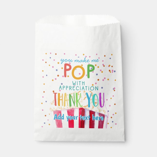 you make me pop thanks popcorn volunteer favour bags (Front)