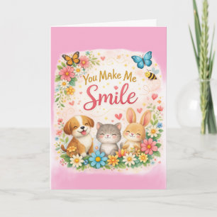You Make Me Smile Cute Animal Floral Greeting Card