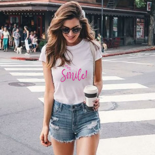 You Make Me Smile!" Pink Script Minimalist Tee