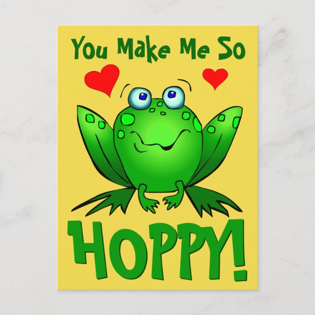 You Make Me So Hoppy Cute Cartoon Frog with Hearts Postcard (Front)