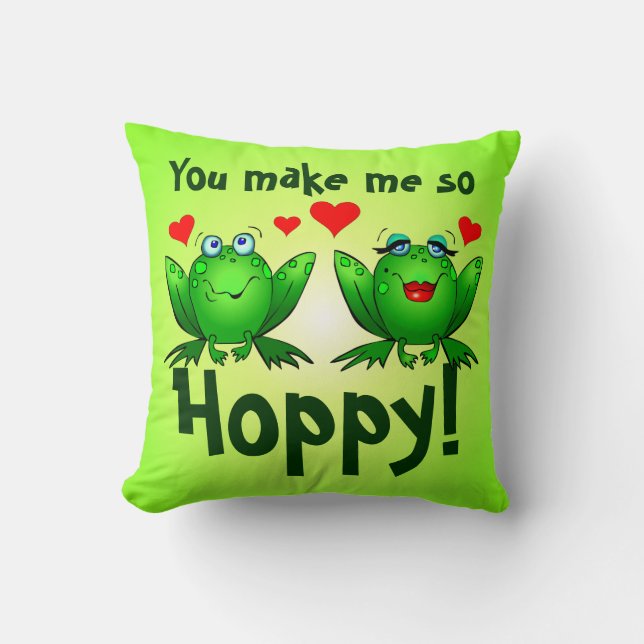You Make Me So Hoppy Green Frogs Pillow (Front)
