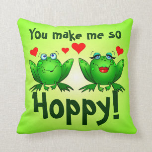 You Make Me So Hoppy Green Frogs Pillow