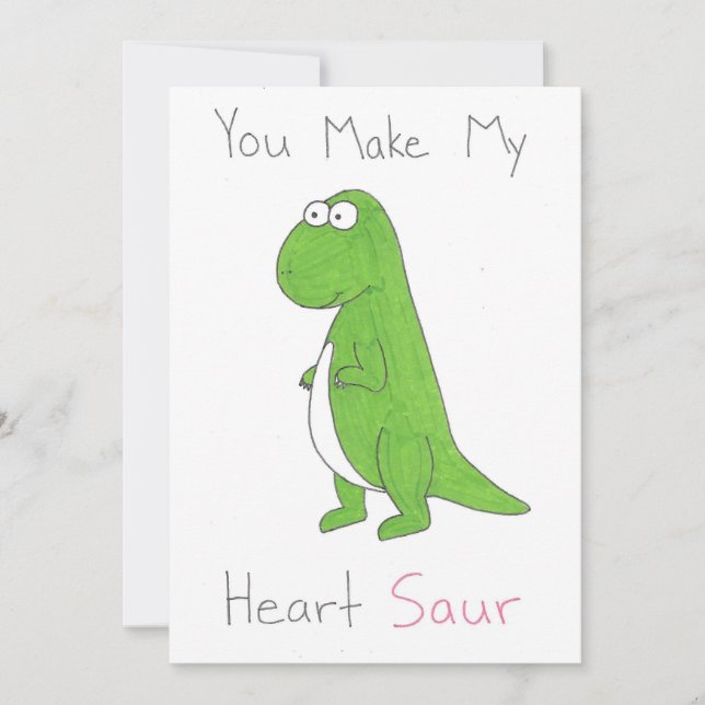 You Make My Heart Cute Dinosaur Flat Card (Front)