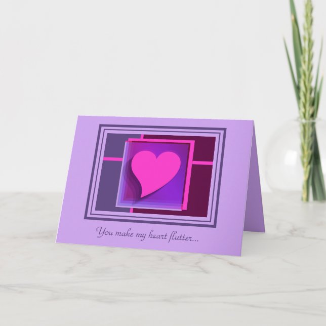 You Make My Heart Flutter Pink,Purple Valentine's Card (Front)