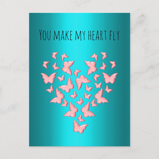 You Make my Heart Fly Pink Butterflies Valentine Holiday Postcard (Front)