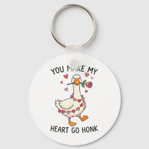 You Make My Heart Go Honk Valentine Goose Preppy Key Ring