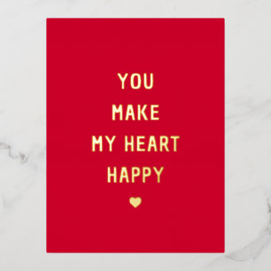 You Make My Heart Happy Valentine Foil Holiday Postcard