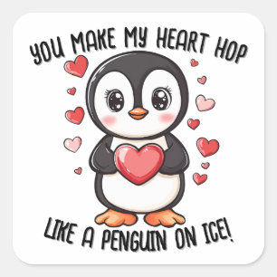 You Make My Heart Hop...Penguin Valentine's Day Square Sticker