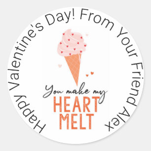 You Make My Heart Melt Ice Cream Valentine's Day Classic Round Sticker