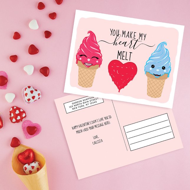 You Make My Heart Melt Ice Cream Valentine's Day Holiday Postcard (Creator Uploaded)
