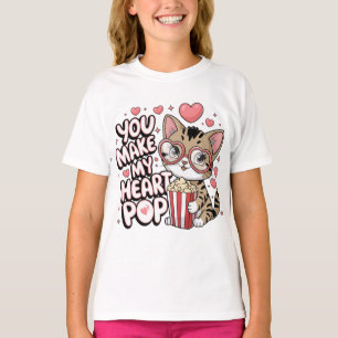 You Make My Heart Pop Cute Cat Valentine Design T-Shirt