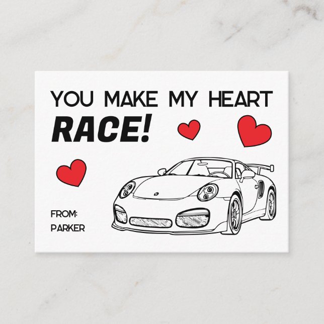 You Make My Heart Race Kids Valentine's Card (Front)