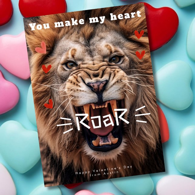 You make my heart roar funny lion valentine's day holiday card (Creator Uploaded)