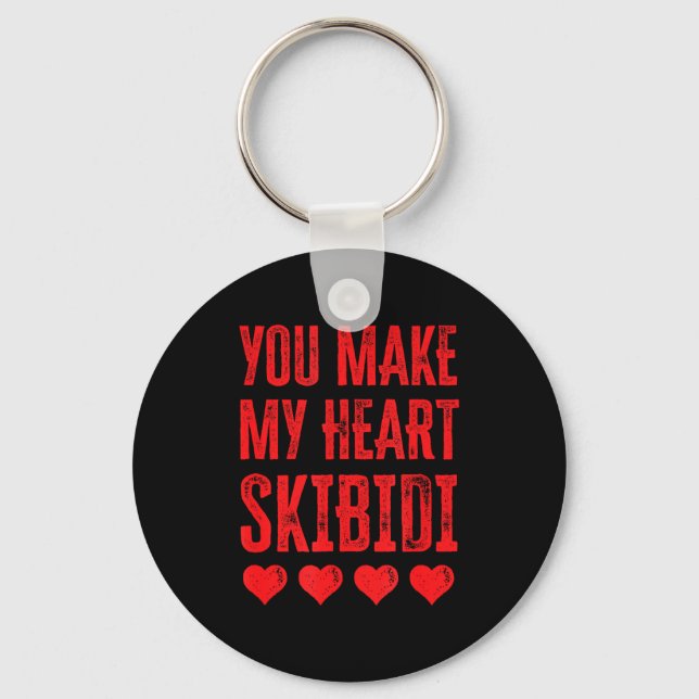 You Make My Heart Skibidi Funny Valentine Day Kids Key Ring (Front)