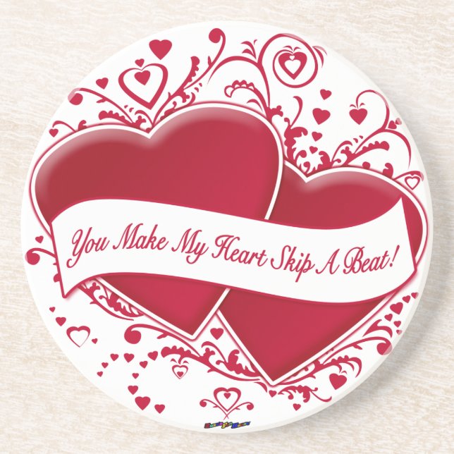 You Make My Heart Skip A Beat! Red Hearts Coaster (Front)