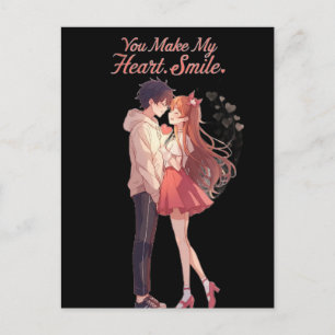 You Make My Heart Smile Anime Couple T-Shirt Postcard