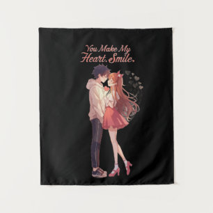 You Make My Heart Smile Anime Couple T-Shirt Tapestry