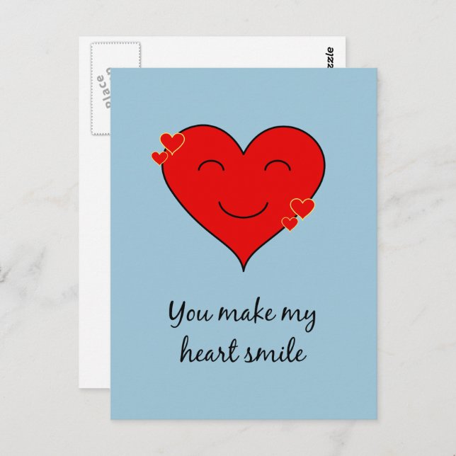 You make my heart smile blue postcard (Front/Back)
