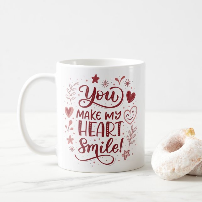 You make my Heart Smile Valentine Typography Coffee Mug (With Donut)