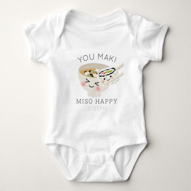 You Maki Miso Happy Kawaii Miso Soup & Sushi Roll Baby Bodysuit (Front)