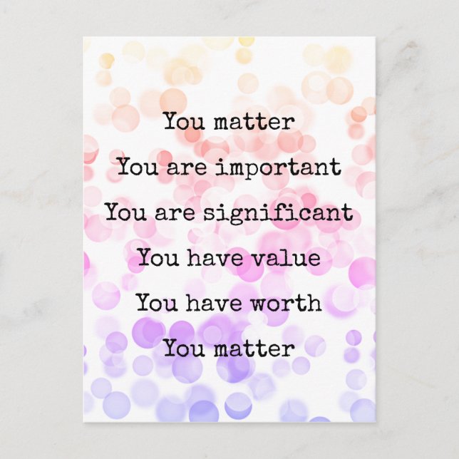 You Matter Positive Affirmation Typography Dots Postcard (Front)