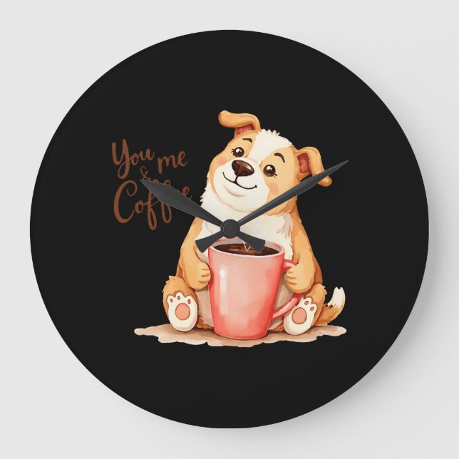 You & me Coffee - Cute Corgi & Cosy Brew Large Clock (Front)