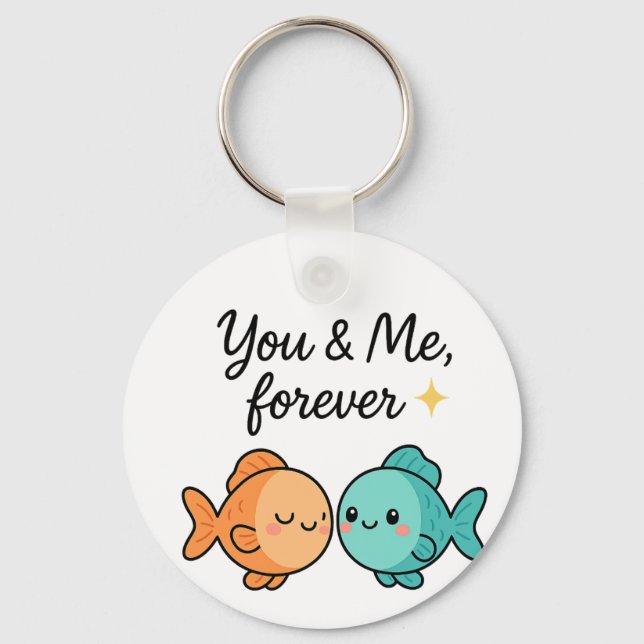 You & Me Forever Cute Fish Couple Design Key Ring (Front)