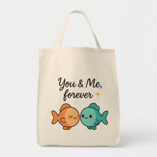 You & Me Forever Cute Fish Couple Design Tote Bag
