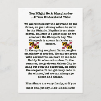 You Might Be A Marylander Postcard