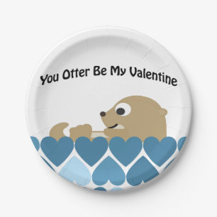 You Otter Be My Valentine with Hearts Paper Plate