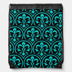 You Pick the Colour with Black Damask Pattern Drawstring Bag