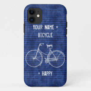 You Plus Bicycle Equals Happy Antique Stripes Blue Case-Mate iPhone Case