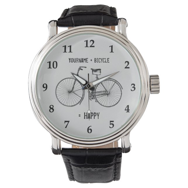 You Plus Bicycle Equals Happy Pinstripe White Grey Watch (Front)