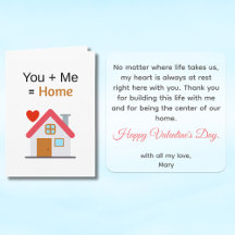 You Plus Me Equals Home Valentine's Day