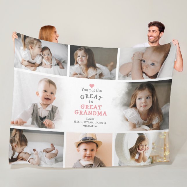 You Put The Great In Great Grandma 8-Photo Fleece Blanket (In Situ)
