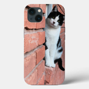 You Rang? Black/White Cat on Brick Windowsill iPhone 13 Case