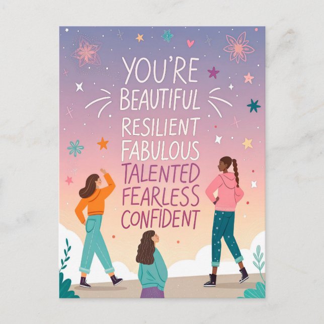 You’re Beautiful & Fearless Motivational Quote  Postcard (Front)