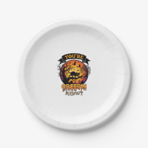 You Re Creepin Meowt Halloween Black Cat Full Moon Paper Plate