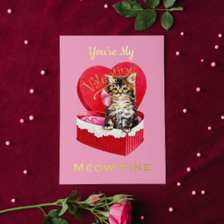 You’re My Meow-tine Cute Vintage Cat Valentine Foil Greeting Card