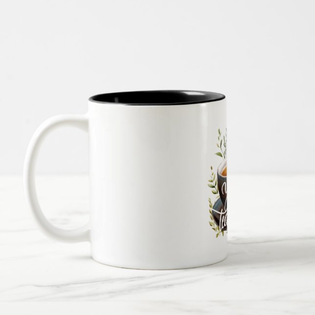 You’re Tea-riffic! Funny Tea Lover Graphic Two-Tone Coffee Mug (Left)