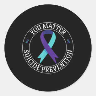 You Ribbon Teal &amp; Purple Suicide Prevention Aw Classic Round Sticker