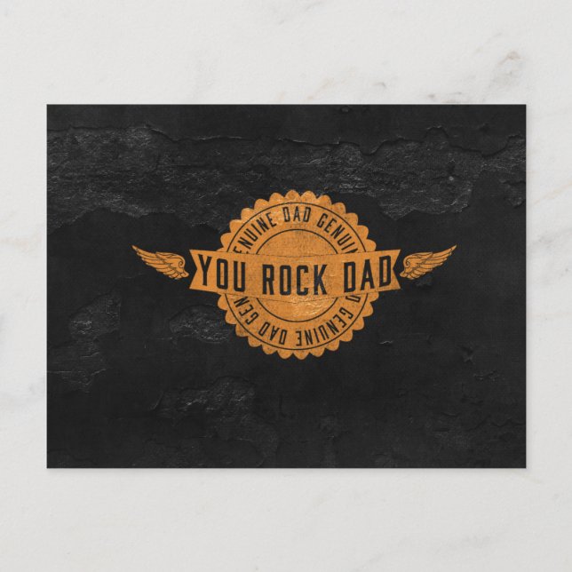 You Rock Dad Orange Black Emblem Postcard (Front)